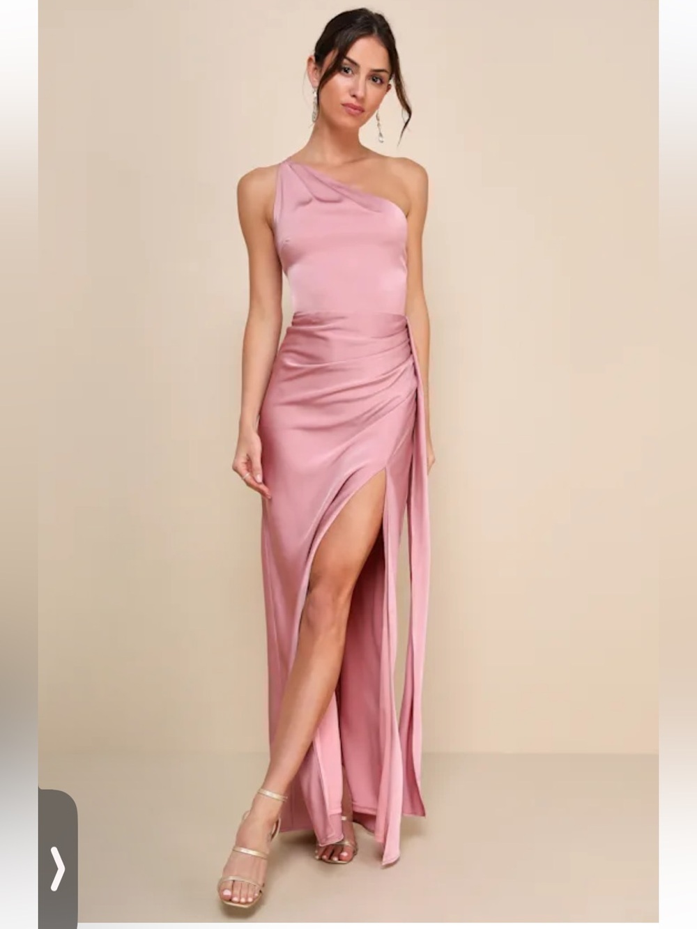NWT Lulus Signature Elegance Rose Satin One-Shoulder Maxi Dress